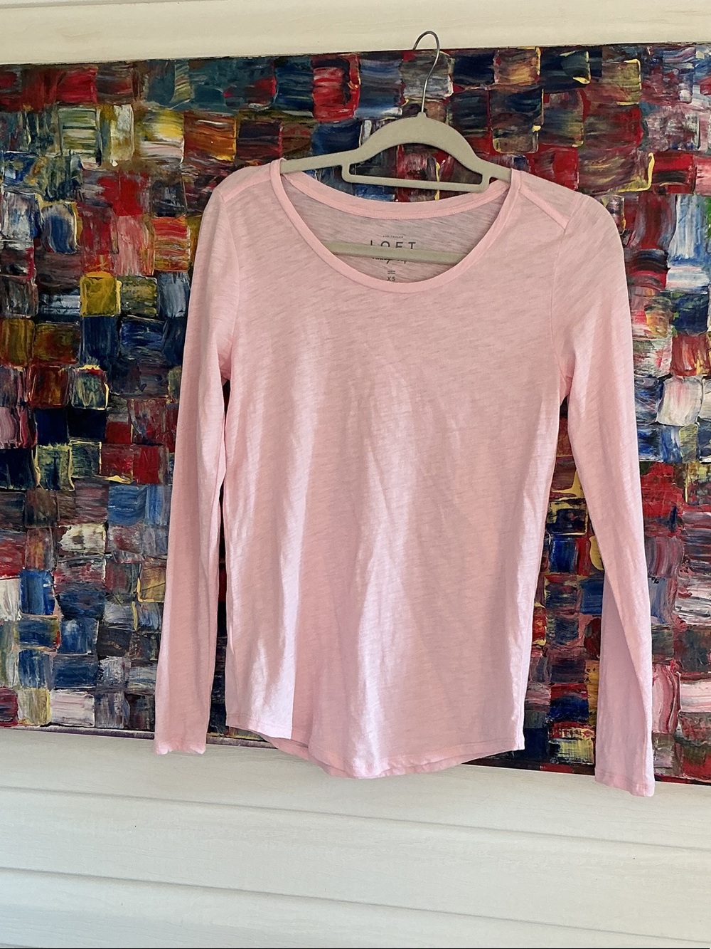 LOFT Light Pink Long-Sleeve Scoop Neck Tee